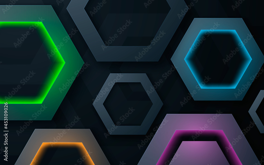 Poster modern polygon shape dimension layers background with colorful light