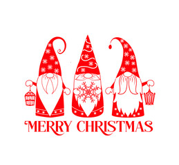 Christmas Gnomes Vector Illustration. Happy New Year Design with Scandinavian Gnomes.