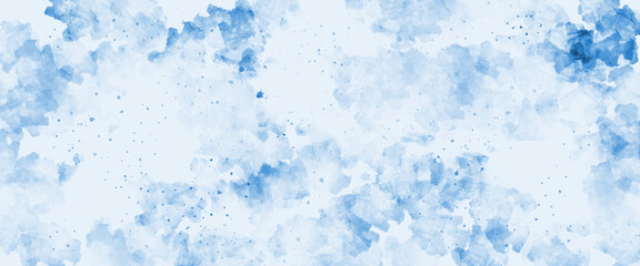 Classic blue watercolor on white with splash paint texture or grunge background