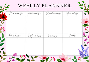 weekly planner card with watercolor flowers