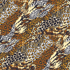 Wild animal skins patchwork wallpaper abstract vector seamless pattern 