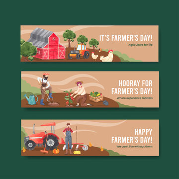 Banner template with national farmers day concept,watercolor style