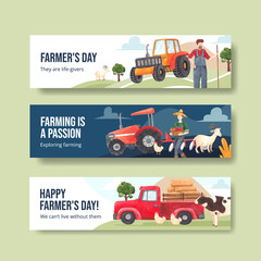 Banner template with national farmers day concept,watercolor style