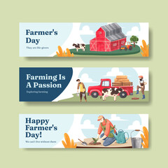 Banner template with national farmers day concept,watercolor style