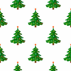Christmas Tree Seamless Pattern in Flat Style. XMAS Holiday Endless Background. May Be Used for Scrapbooking Design. Vector Illustration.