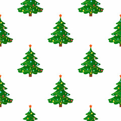 Christmas Tree Seamless Pattern in Flat Style. XMAS Holiday Endless Background. May Be Used for Scrapbooking Design. Vector Illustration.