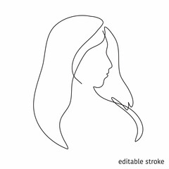 Woman Profile in Continuous Line Drawing. Sketchy Girl Character. Outline Simple Artwork with Editable Stroke. Vector Illustration.