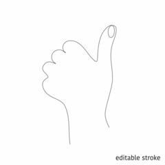 Thumb Up in Continuous Line Drawing. Sketchy Success Concept. Outline Simple Artwork with Editable Stroke. Vector Illustration.