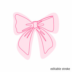 Fototapeta premium Bow Made in Continuous Line Art Style. Holiday Element. Linear Ribbon with Editable Stroke. Vector Illustration.