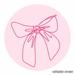 Bow Made in Continuous Line Art Style. Holiday Element. Linear Ribbon with Editable Stroke. Vector Illustration.
