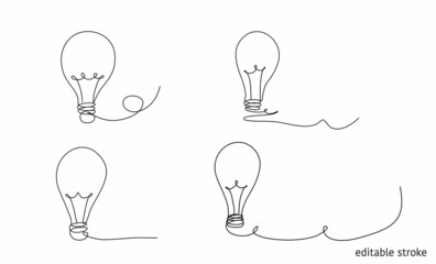 Light Bulb in Continuous Line Drawing. Sketchy idea Concept. Outline Simple Artwork with Editable Stroke. Vector Illustration.