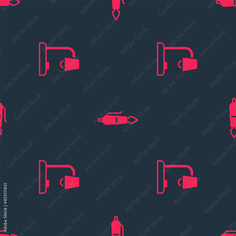 Aufkleber set table lamp and fountain pen nib on seamless pattern. vector