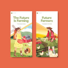 Fototapeta premium Instagram template with national farmers day concept,watercolor style