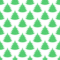 Christmas Tree Seamless Pattern in Flat Style. XMAS Holiday Endless Background. May Be Used for Scrapbooking Design. Vector Illustration.