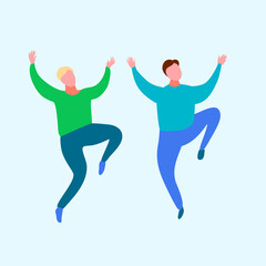 Happy Men are Jumping with Enthusiasm and Smiling. Luck Concept in a Flat Style. Vector Illustration.
