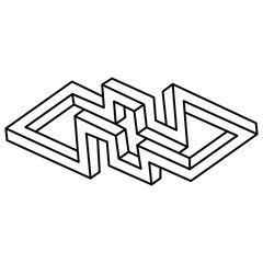 Optical illusion shape, unreal geometric object. Impossible figure. Sacred geometry. Line design.