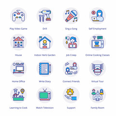 Work From Home Flat Circle Icons - Vectors