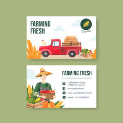 Name card template with national farmers day concept,watercolor style