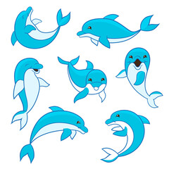 Vector set of cute funny dolphins