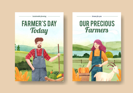 Poster template with national farmers day concept,watercolor style