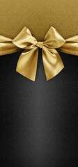 gift card with golden ribbon bow isolated on black background template with copy space for Merry...