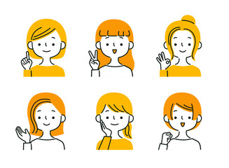 笑顔の女性のポジティブなポーズセット