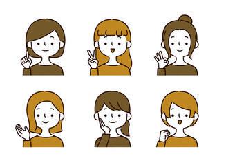 笑顔の女性のポジティブなポーズセット