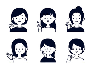 笑顔の女性のポジティブなポーズセット