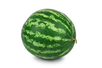 A large ripe watermelon with a green skin and black veins on it. Isolated on white background