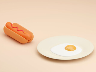 Hot dog grill with mustard isolated on  background 3d rendering