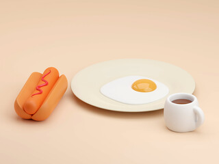 Hot dog grill with mustard isolated on  background 3d rendering