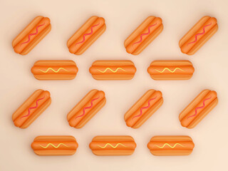 Hot dog grill with mustard isolated on  background 3d rendering