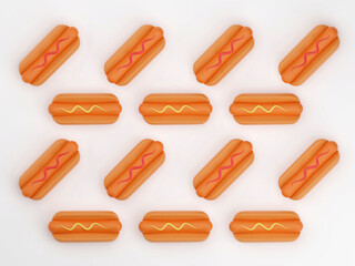 Hot dog grill with mustard isolated on  background 3d rendering