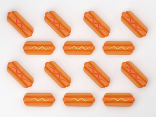Hot dog grill with mustard isolated on  background 3d rendering