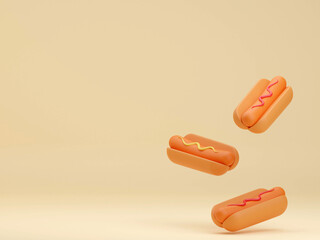Hot dog grill with mustard isolated on  background 3d rendering