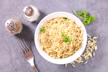 bowl of rice and herbs