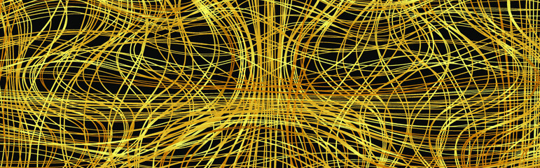 Golden chaotic lines background. Tangled chaotic pattern. Vector illustration.