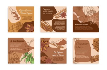 Collection of squared cinnamon guide with place for text vector flat illustration