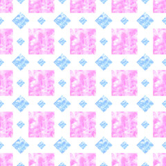 Simple seamless geometric pattern. Pink and blue watercolor squares