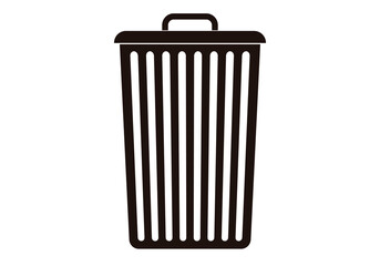 Icono negro de cubo de basura en fondo blanco.