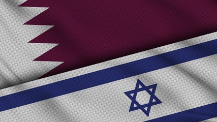 Qatar and Israel Flags Together, Wavy Fabric, Breaking News, Political Diplomacy Crisis Concept, 3D Illustration