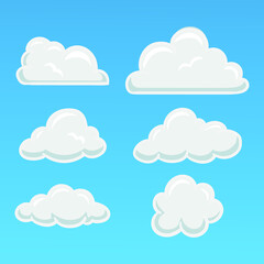 Set different clouds on blue background, vector illustration