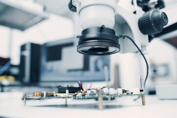 Microscope in Scientific research tech Laboratory on table.