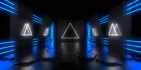 3D abstract background with neon lights. neon tunnel. .space construction . .3d illustration33