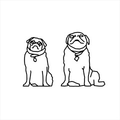 Vector design sketch of two sitting dogs