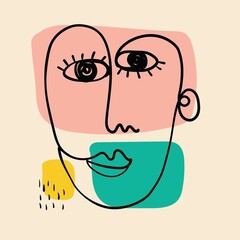 Set of hand drawn face, shapes and doodle objects. Abstract contemporary modern vector illustration.