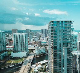 Fototapeta na wymiar skyscrapers in Miami Florida sky clouds bridge panorama buildings street 