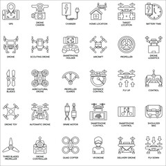 Outline Drone elements flat icon collection set