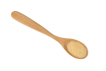 Instant Ginger Drink Sugar.Ginger Powder on wooden spoon isolated on white background with Clipping Path