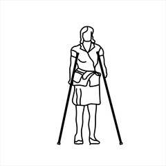 Vector design of a sketch of a person walking with two crutches